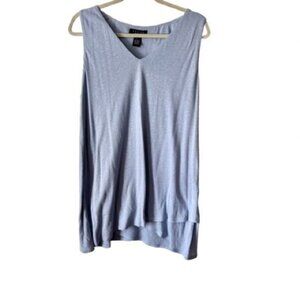 Grace Lagenlook Blue Linen Sleeveless Tunic Top Size Large